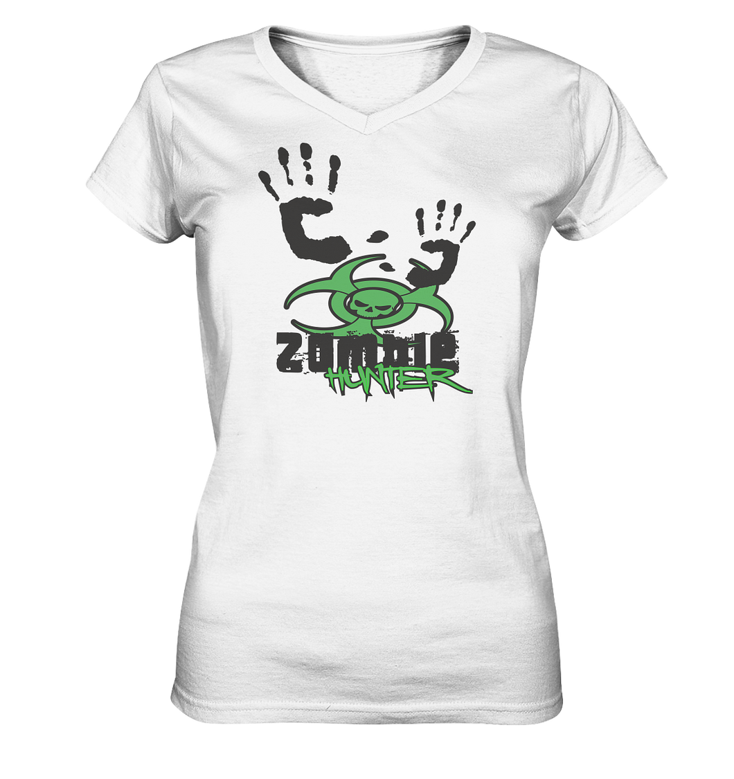 Zombie Hunter Weiß Ladies V-Neck Shirt