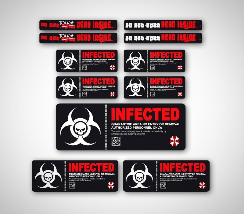 Zombievirus Sticker Set Warnung Laptop Tablet | 11 Teiliges Set | Schwarz Rot